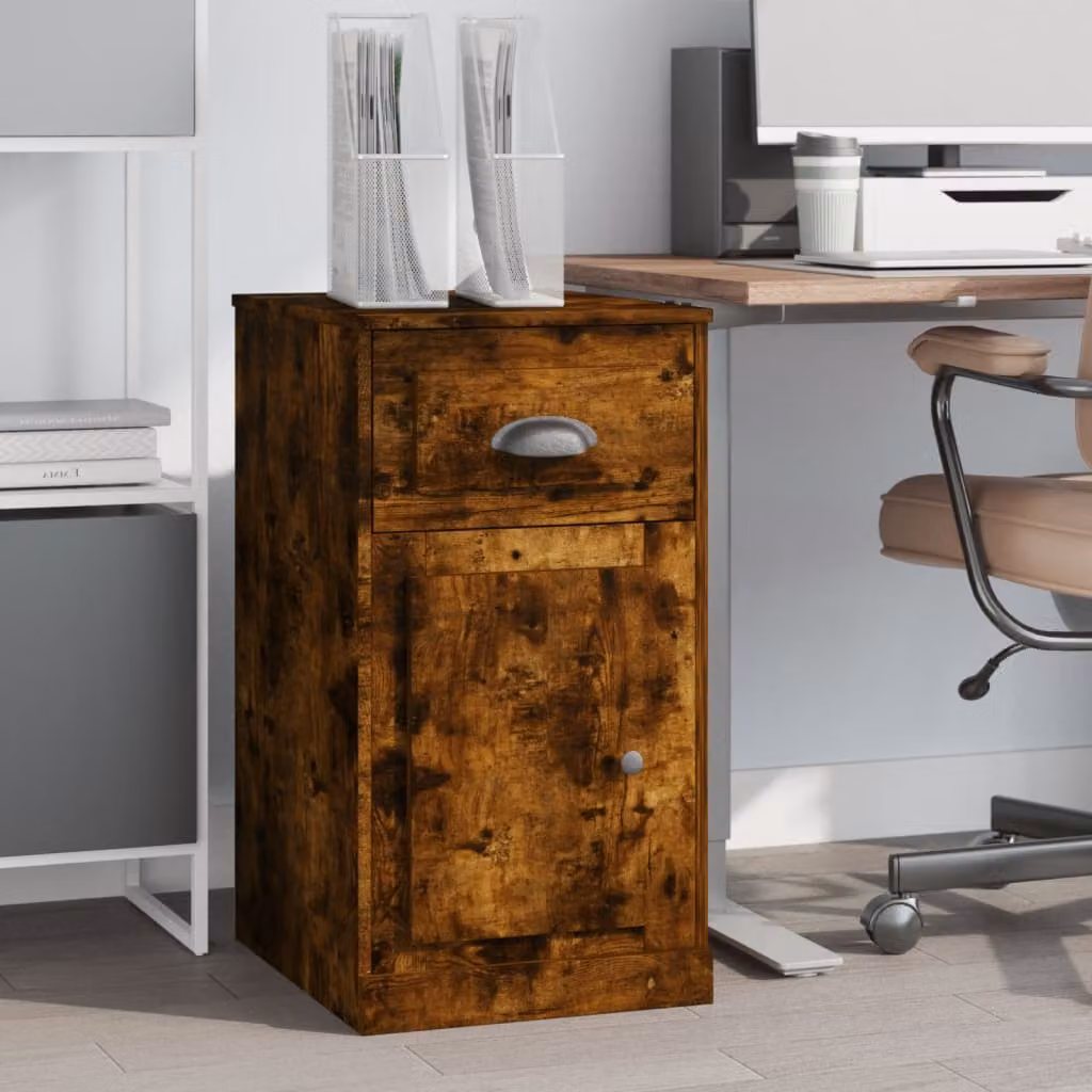 The Living Store mobile laterale con cassetto in rovere fumé 40x50x75 cm