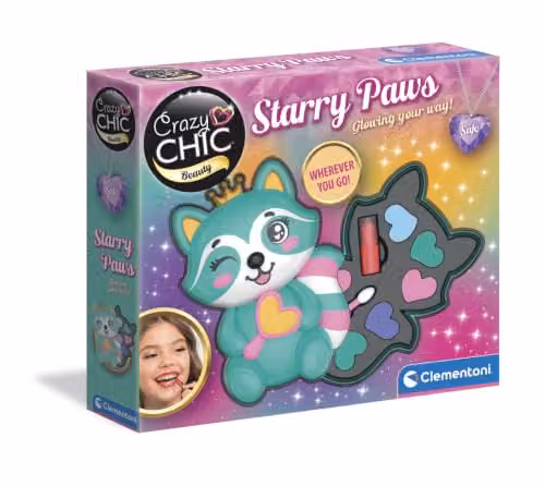 Clementoni Crazy Chic - Starry Paws Trousse Trucchi, Cofanetto Make-Up Bambini 6+ Anni, Palette con 6 Ombretti Colorati e Rossetto, Gioco Creativo per Truccarsi, 18406