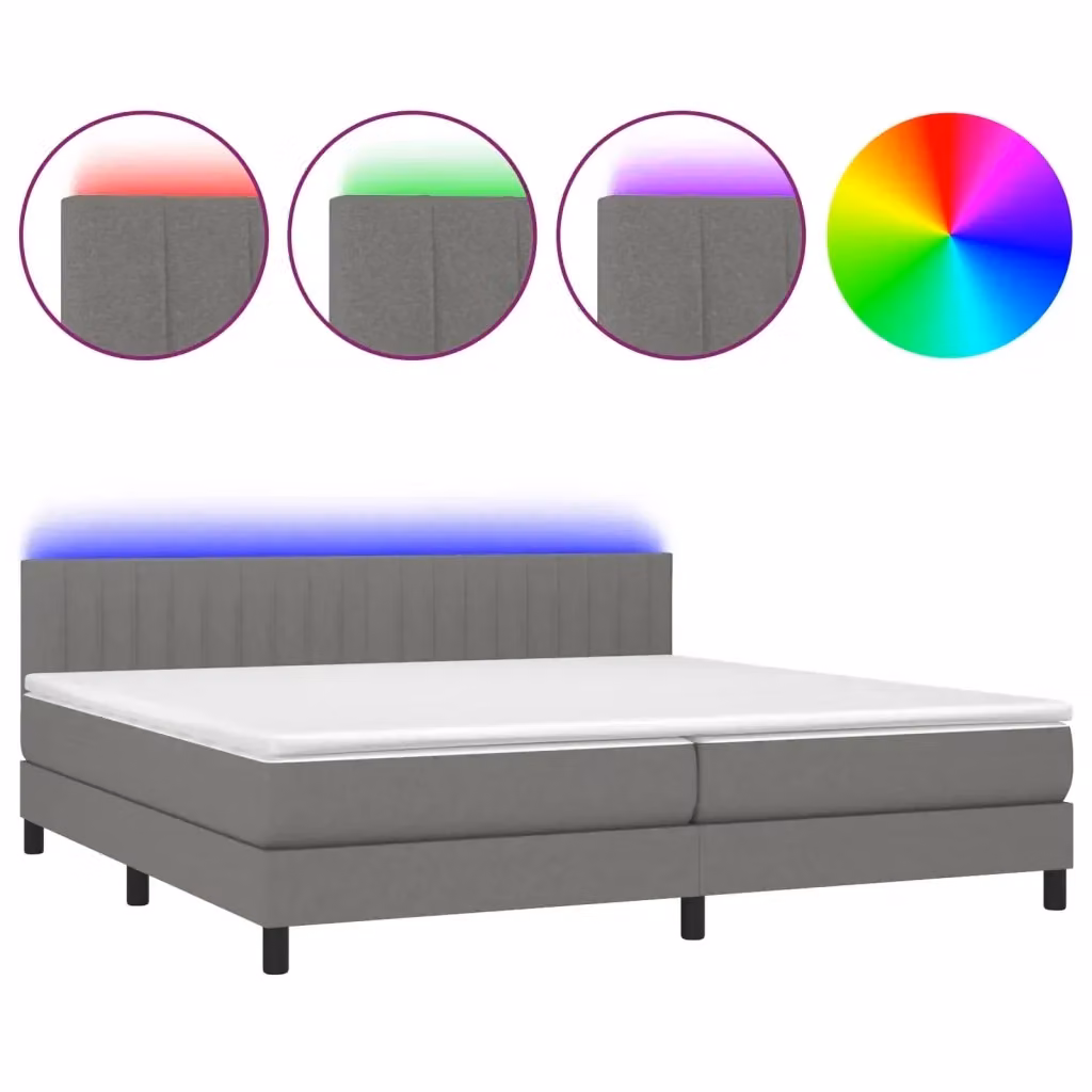 Letto con Materasso a Molle e Illuminazione LED vidaXL, Grigio Scuro, 200 x 200 cm – 2