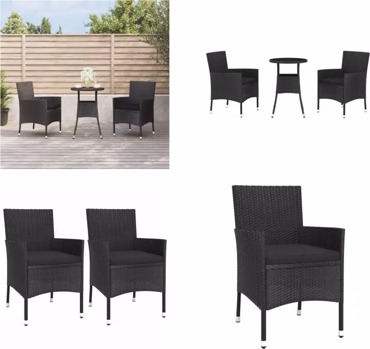 vidaXL Set bistrot da giardino 3 pezzi con cuscini in polirattan nero - Set bistrot da giardino - Set bistrot da giardino - Set mobili da giardino