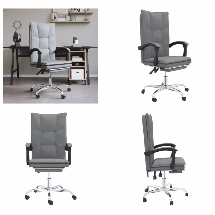 vidaXL Sedia da ufficio con funzione reclinabile in tessuto grigio scuro - Sedia da ufficio con funzione reclinabile - Sedie da ufficio con funzione reclinabile - Sedia da ufficio con funzione relax - Sedia da scrivania