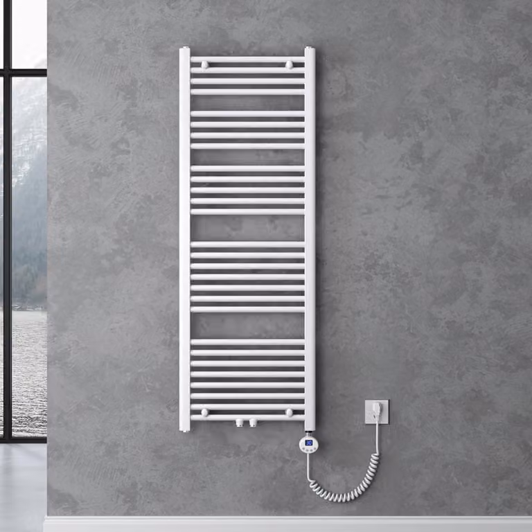 doporro Radiatore Piatto 140x50cm con Elemento Riscaldante 800W, Radiatore Scaldasalviette Termoarredo da Bagno Riscaldamento Elettrico o da Acqua Calda RHE in Acciaio, Bianco
