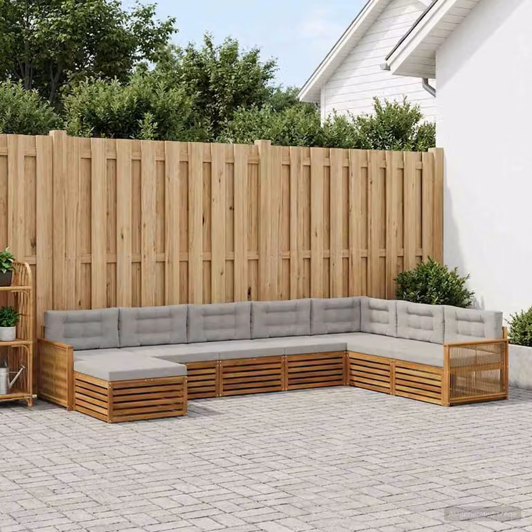 vidaXL Set di divani da esterno 8 pz in legno di acacia con cuscini, beige e grigio