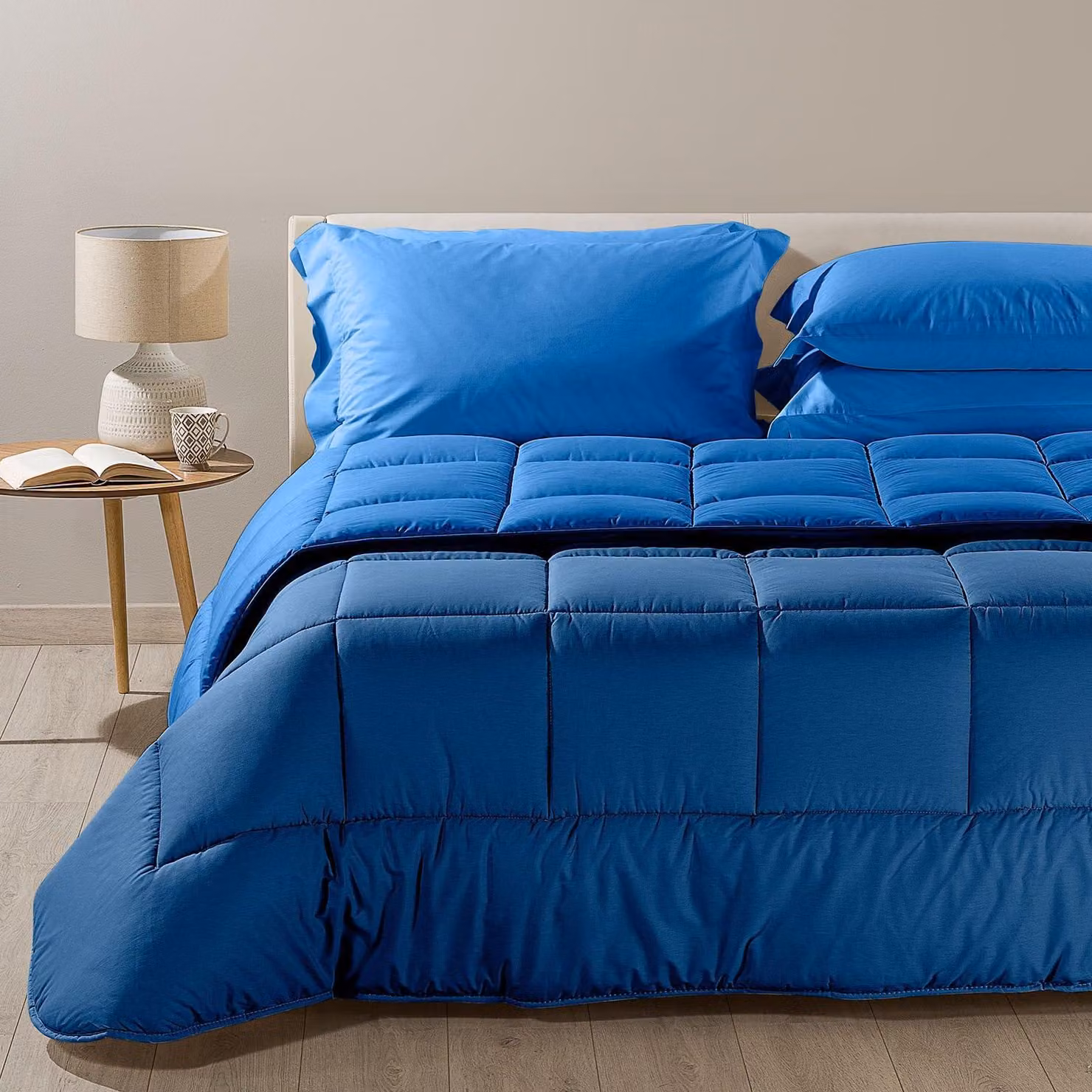 Copertura per letto a una piazza, bicolor, 100% cotone, colore blu