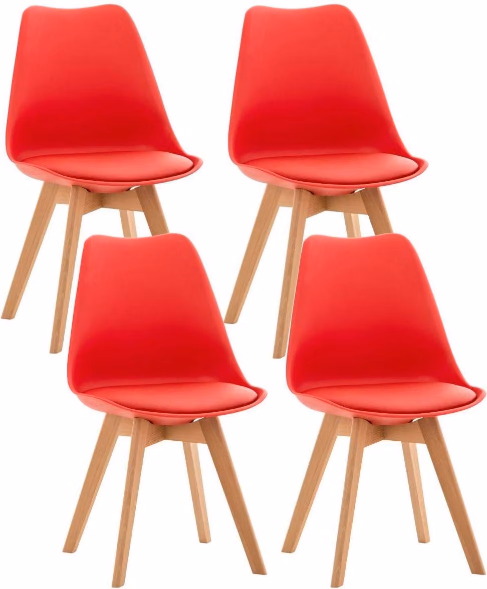 set di 4 sedie da pranzo - sedie da cucina - comode e facili da pulire | Colore: Rosso | Materiale: Plastica