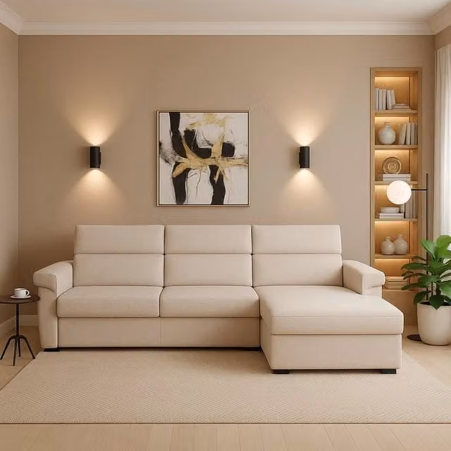 Divano angolare DMORA Ceto beige con penisola sfoderabile Made in Italy L/P/H: 285 x 160 x 45 cm – 1