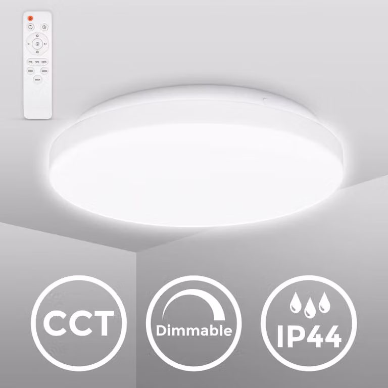 B.K.Licht 12W Plafonera LED per bagno dimmerabile, luce da calda a fredda CCT, IP44 resistente agli schizzi dacqua, 1200lm, telecomando, lampada da soffitto con diametro 288mm