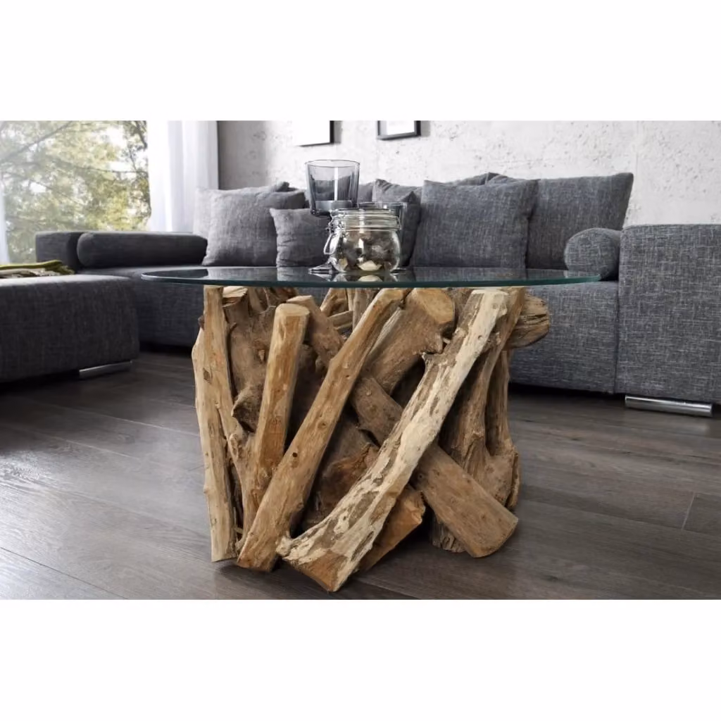 Tavolino rotondo Meublorama in legno di teak e vetro temperato marrone diametro: 70 cm – 2