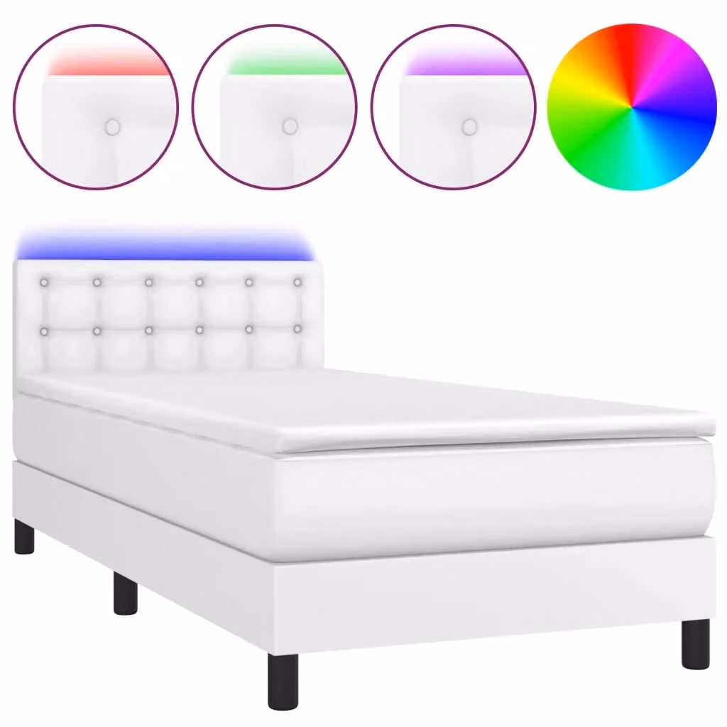 Letto con Giroletto a Molle, Materasso Ibrido e Illuminazione LED vidaXL, Bianco, L/P: 100 x 200 cm – 2