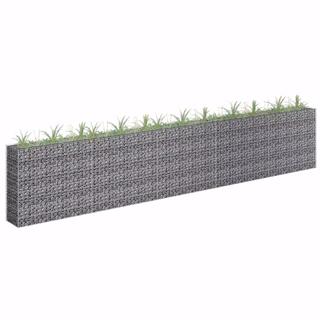 vidaXL Letto Rialzato a Gabbione in Acciaio Zincato Grigio L: 450 cm, P: 30 cm, H: 90 cm