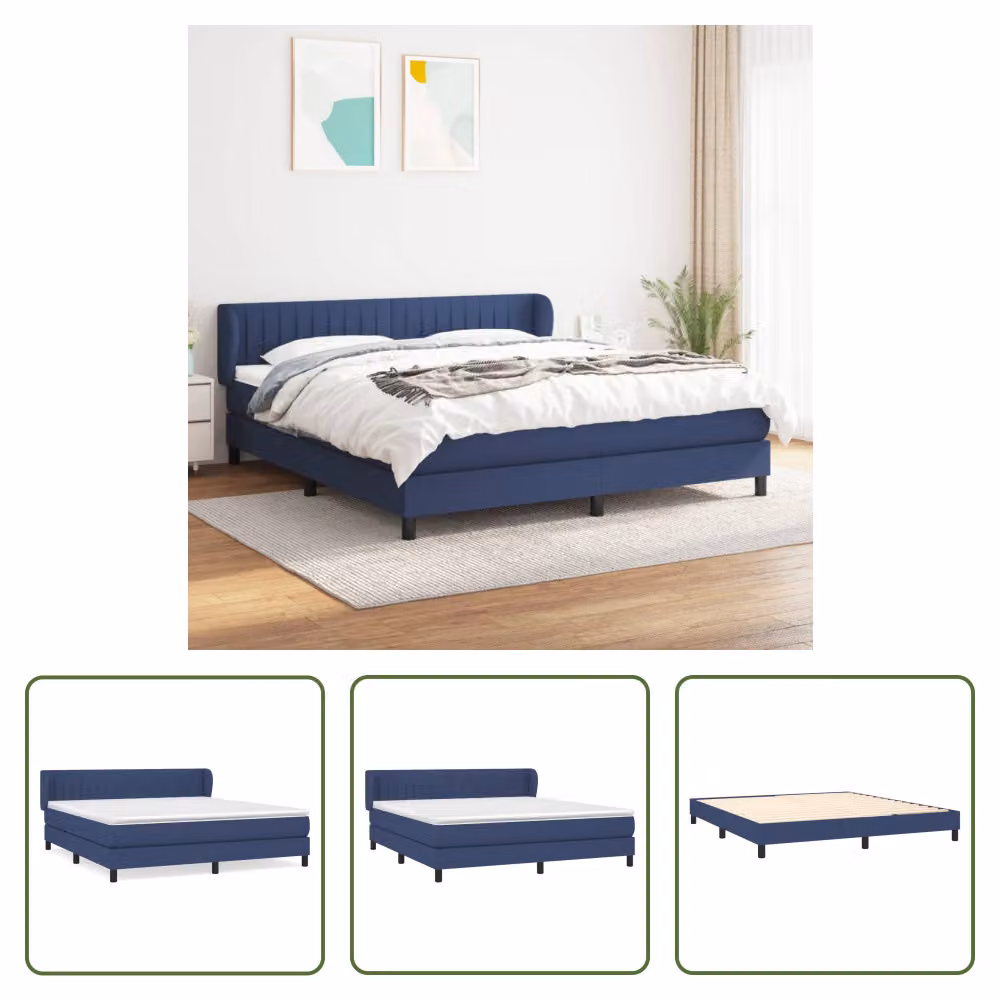 The Living Store Letto a molle con materasso Blu 160x200 cm in tessuto