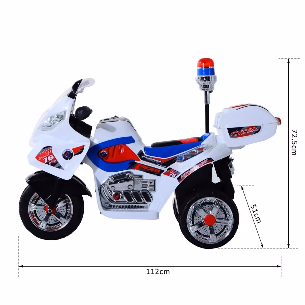 Moto Elettrica Polizia Benzoni 6V per Bambini con Sirena e Luci, Colore Bianco – 2