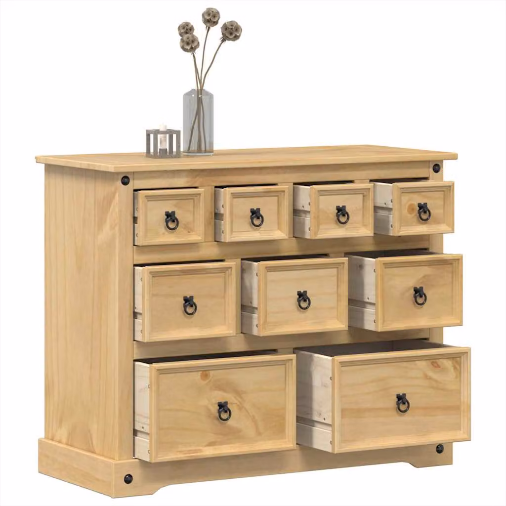 Cassettiera Corona vidaXL in legno massello di pino cerato, marrone e beige, L 101 cm x P 45 cm x H 82 cm