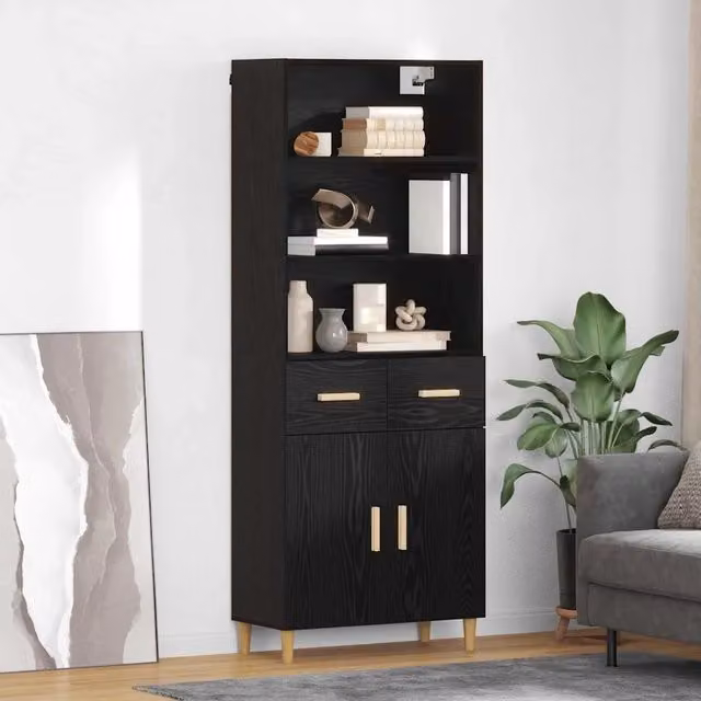 Credenza moderna vidaXL in legno MDF nero L: 69,5 cm, P: 32,5 cm, H: 180 cm – 1