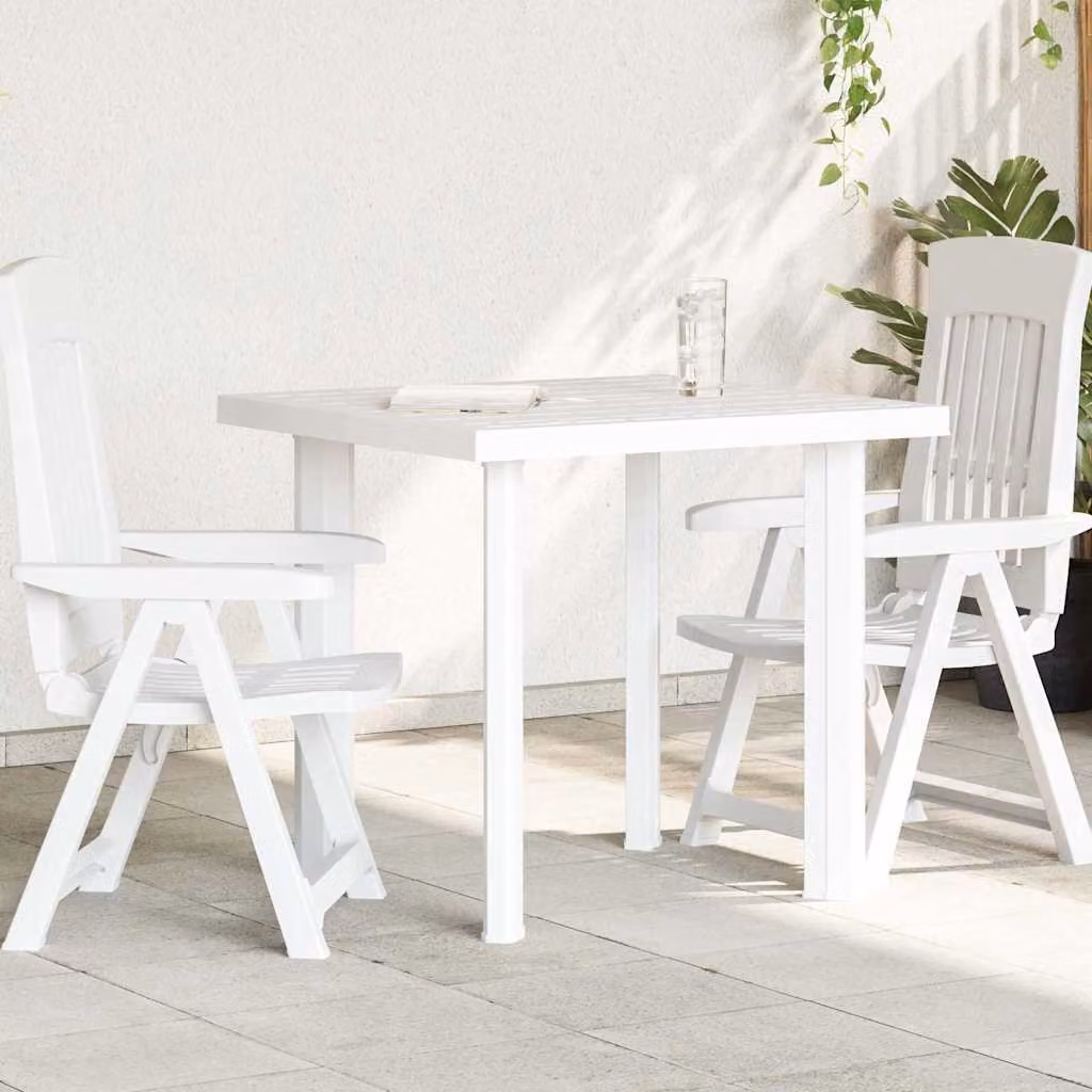 vidaXL Tavolo da giardino moderno in plastica bianco L: 75 cm, P: 75 cm, H: 72 cm