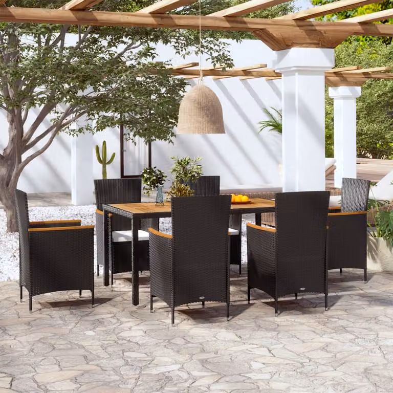 Maison Exclusive - Set da pranzo da giardino da 7 pezzi con cuscini in rattan sintetico