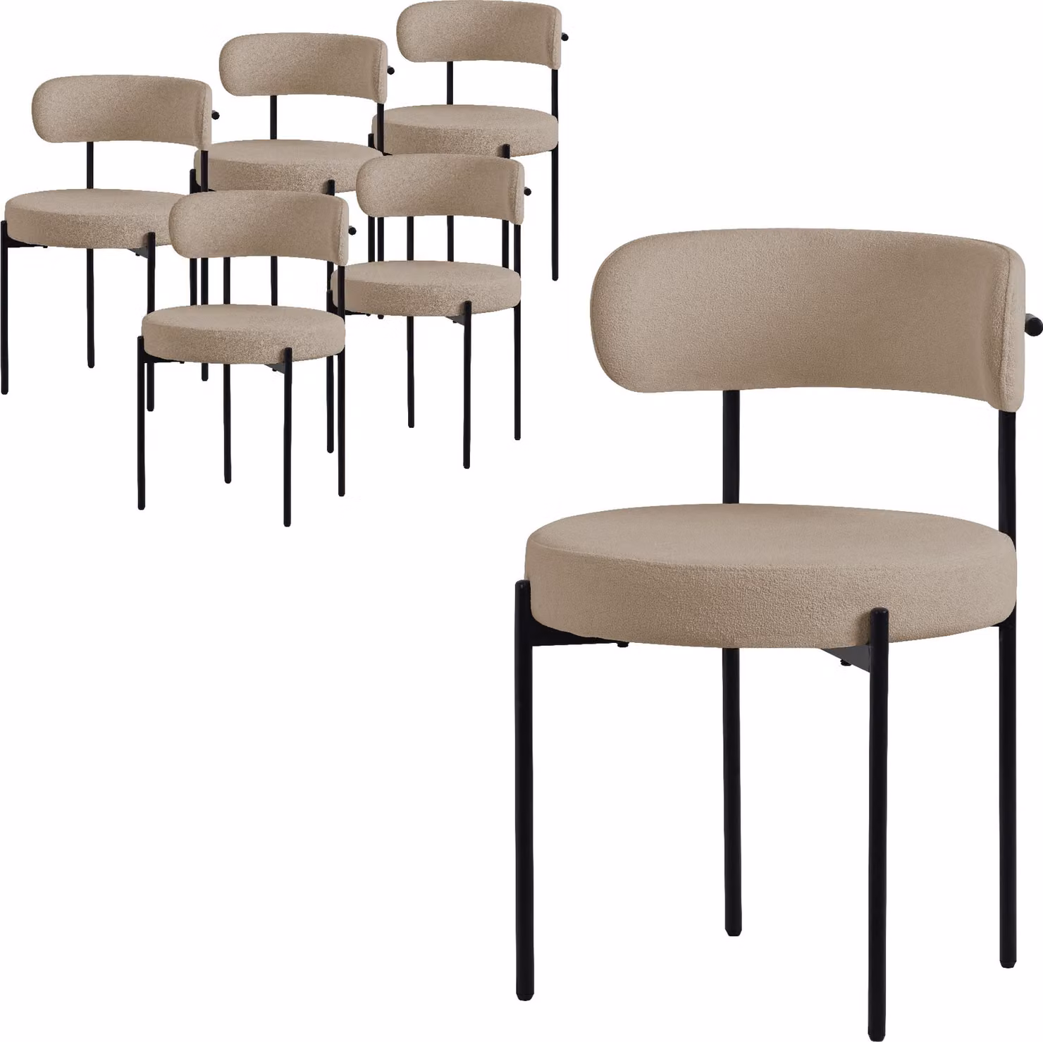 ML-Design set di 6 sedie per sala da pranzo, sedia da cucina, in tessuto teddy marrone, sedia da soggiorno con schienale, sedie imbottite con gambe in metallo, sedia lounge