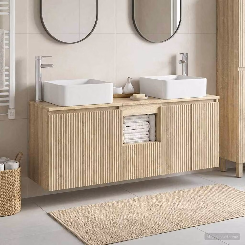 Set di mobili da bagno moderni vidaXL in legno marrone composto da 3 pezzi con L/P/H: 135 x 35 x 80 cm