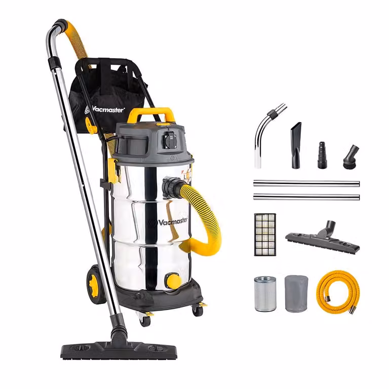 Vacmaster Aspirapolvere per liquidi e solidi Aspirapolvere da officina senza sacchetto Aspirapolvere multiuso Aspirapolvere per liquidi e polvere con filtro HEPA 13, 1600 W, 38 L