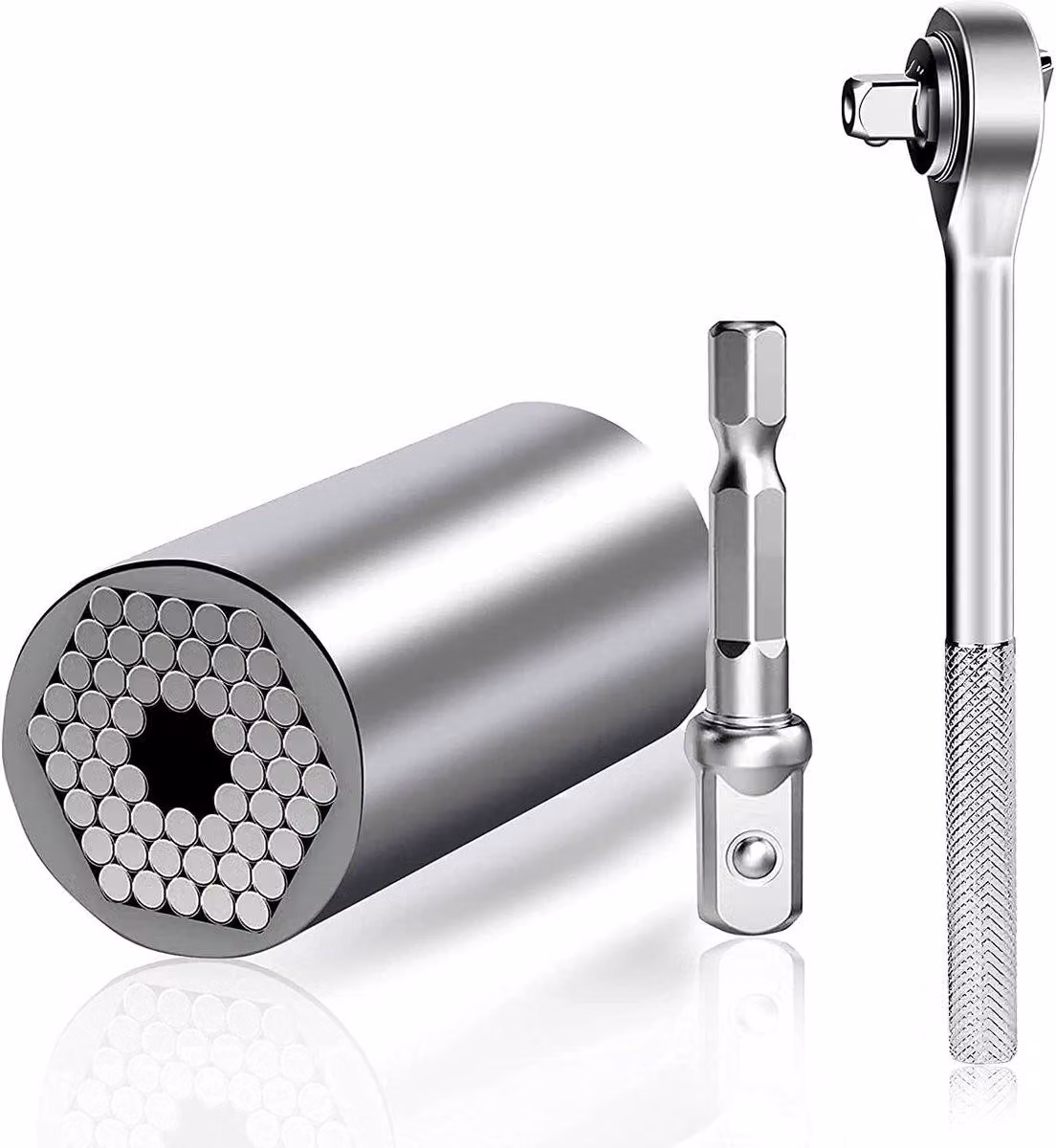Set di 3 chiavi universali multifunzione (da 7 mm a 19 mm) con adattatore per trapano e chiave a cricchetto