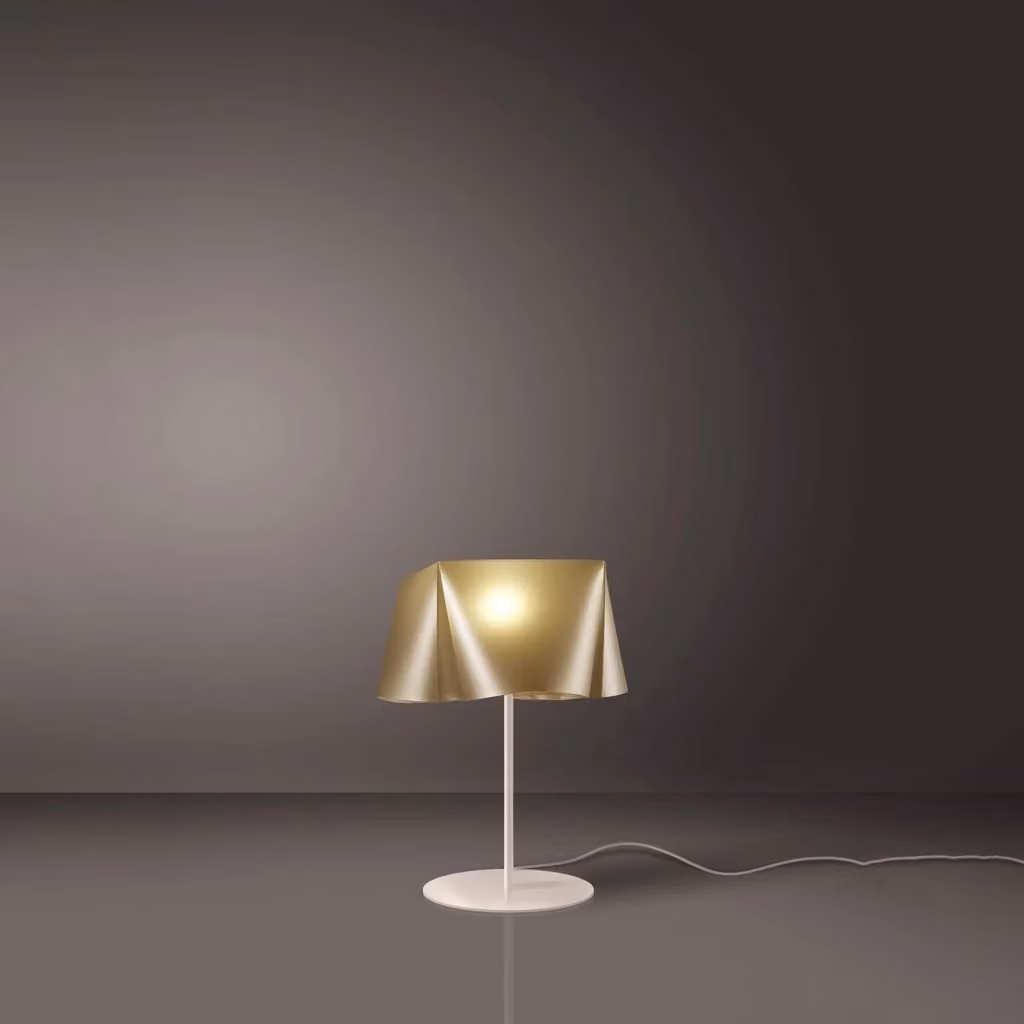 Lampada da scrivania moderna Wanda Linea Zero Polilux in metallo e plastica, colore oro e bianco, attacco E14 – 2