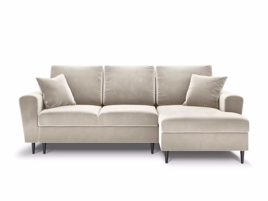 Divano convertibile angolare destro con contenitore Kyoto di Cosmopolitan Design, 4 posti in velluto beige, L: 241 cm, P: 145 cm, H: 88 cm – 2
