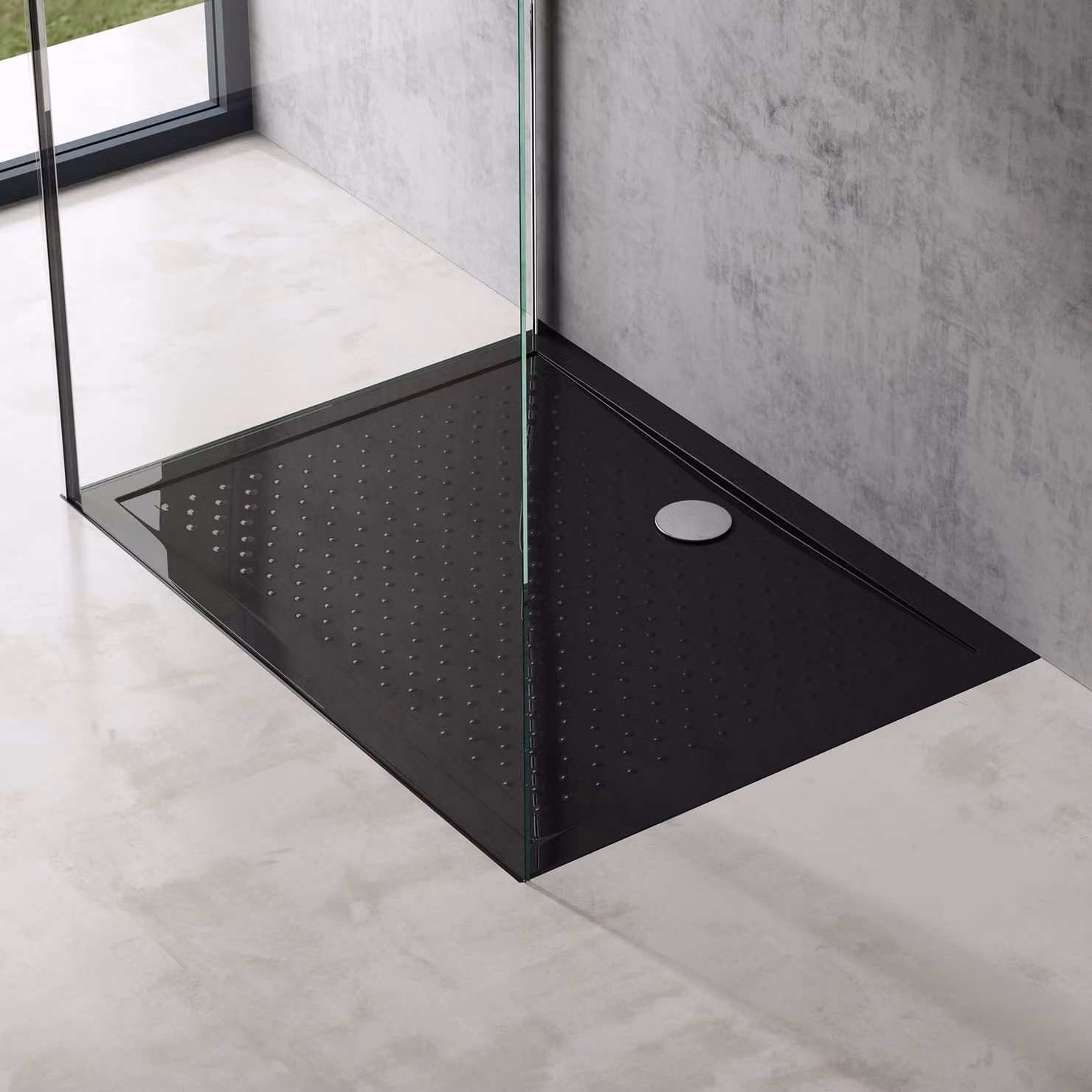 doporro Piatto Doccia 80x100 Rettangolare in Acrilico Nero H 4 cm Ultraslim con Design Antiscivolo - Lucia02AR