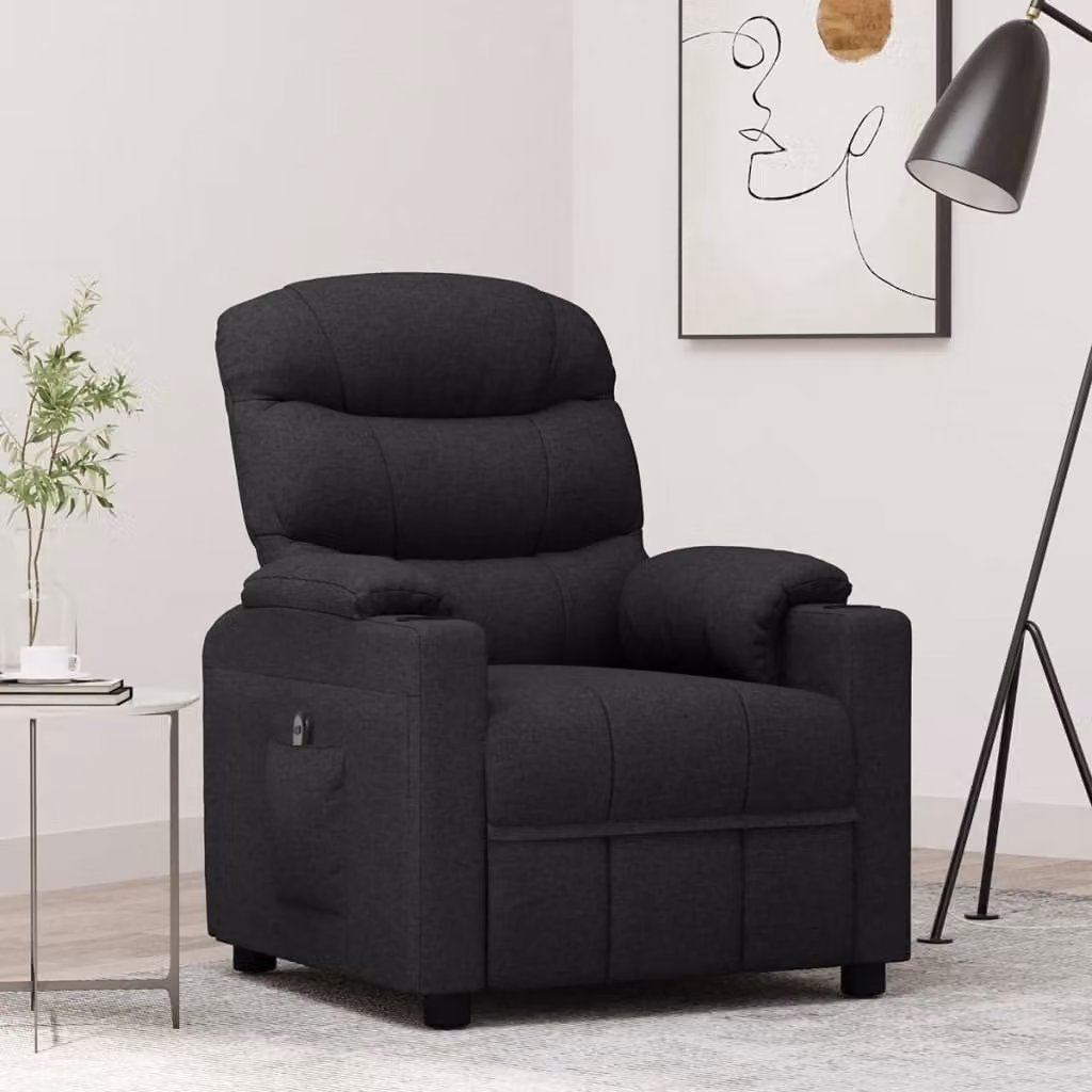 The Living Store Recliner elettrico in tessuto nero