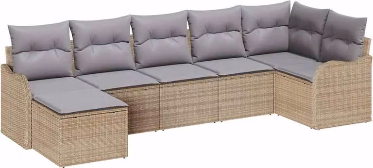 Set Divano da Giardino 7 pcs beige e grigio chiaro Poly Rattan