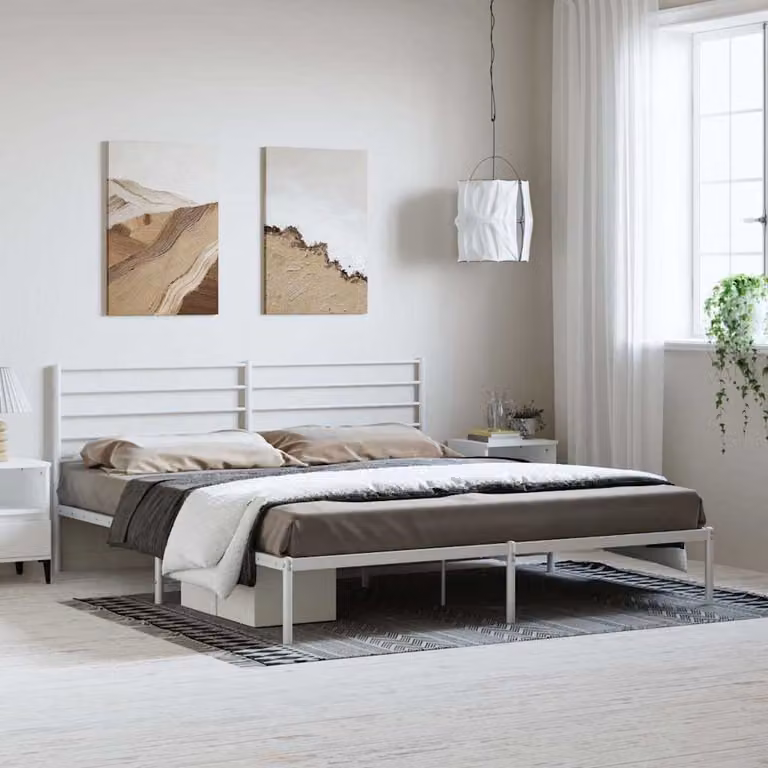 vidaXL Giroletto con Testiera in Metallo Bianco L: 187 cm, P: 219 cm, H: 90 cm