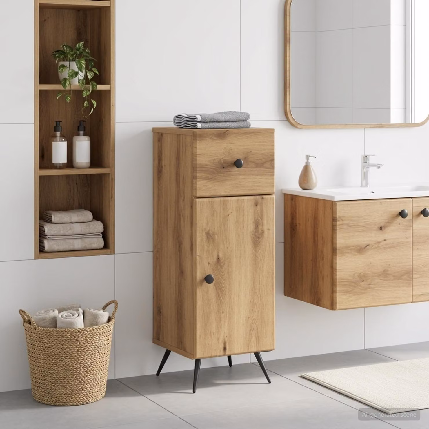Mobiletto da Bagno vidaXL BREDA in Rovere Marrone con Ante a Battente L/P/H: 30 x 31 x 80 cm