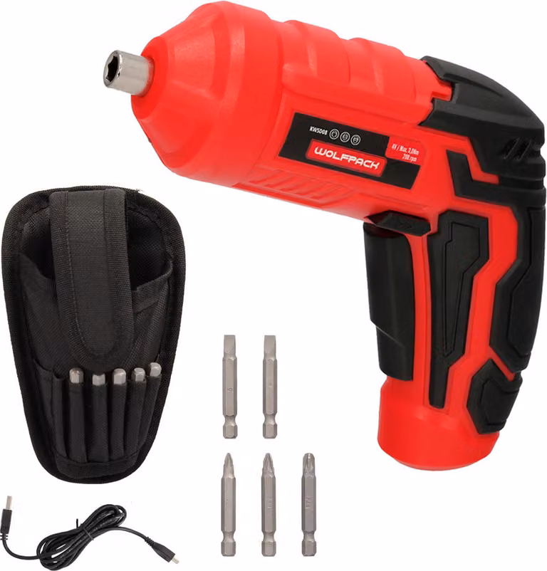 cacciavite da 4 V. Con LED, custodia e 5 cacciaviti, batteria ricaricabile USB