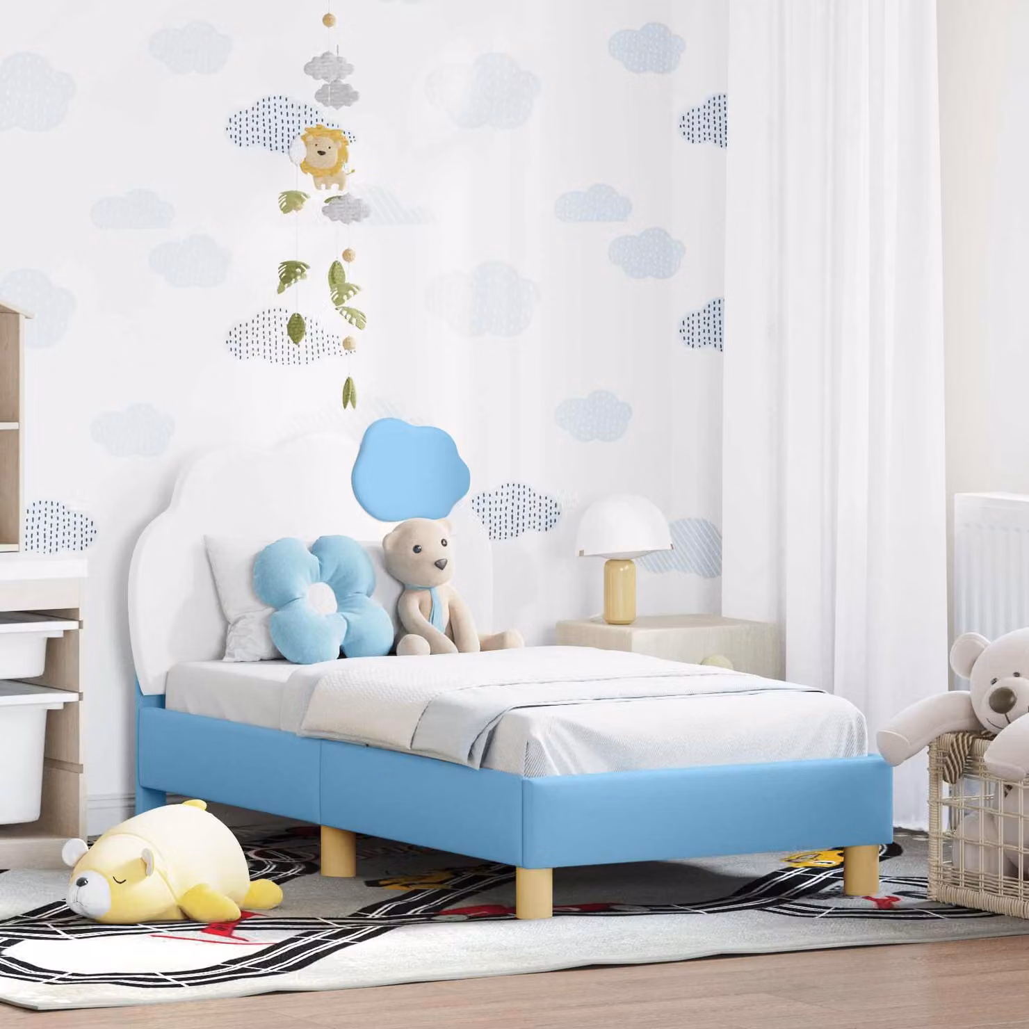 Struttura letto per bambini vidaXL con testata imbottita in similpelle blu, L 70 x P 140 cm