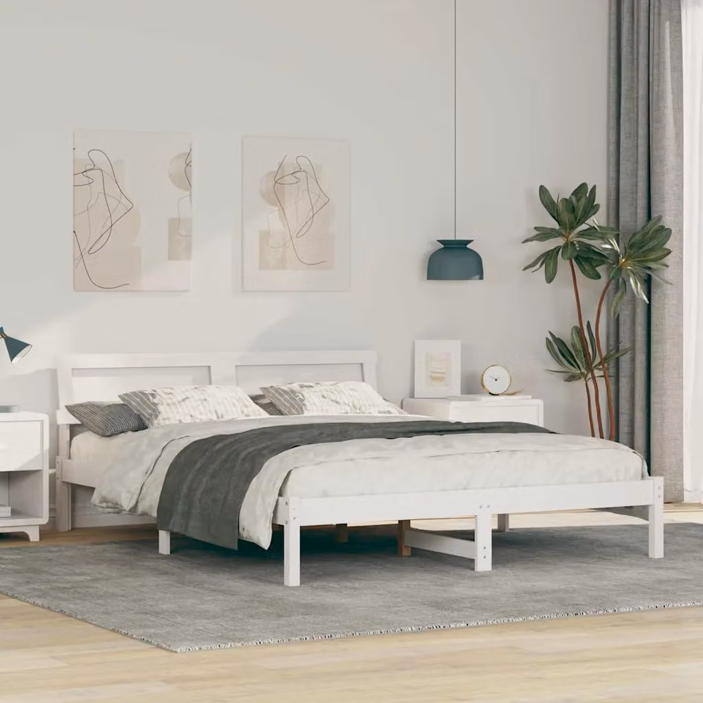 Struttura del letto moderna vidaXL in pino massello bianco L 150 x P 200 cm
