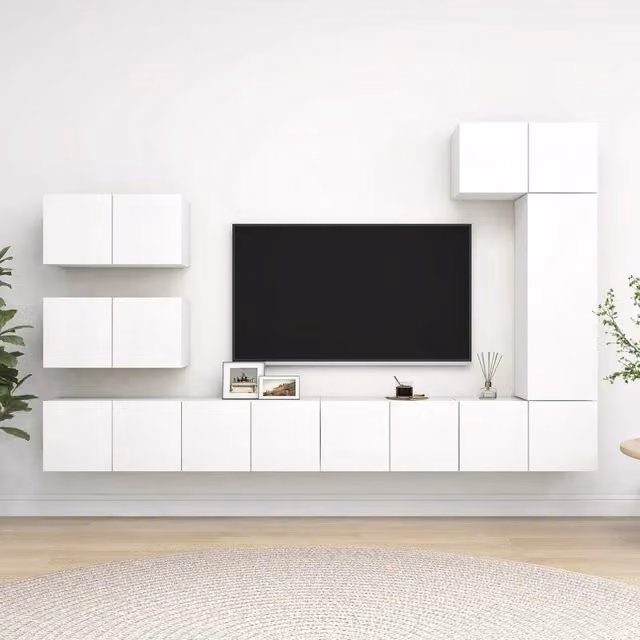 Set Mobili Porta TV 8 pz-Credenza per TV Bianco in Legno Multistrato 564468