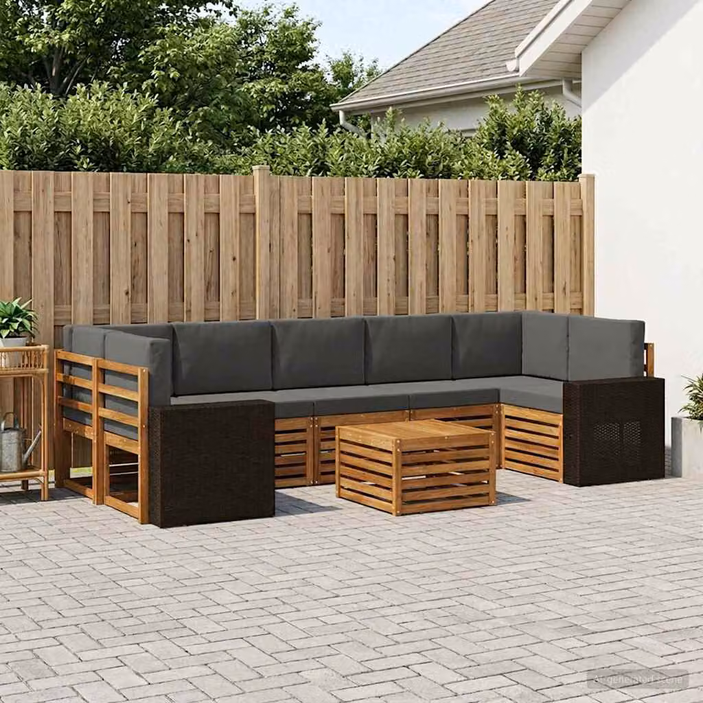 Set di divani da esterno vidaXL 8 pz in legno di acacia con cuscini, colore beige e antracite