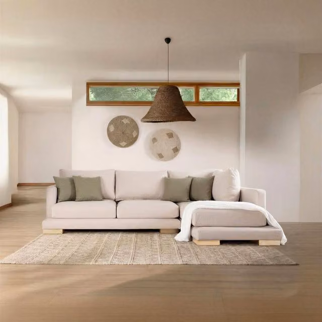 Luxor Living Sofà Letto a L con Penisola Destra 4 Posti Beige Personalizzabile con Struttura in Legno e Rivestimento in Tessuto
