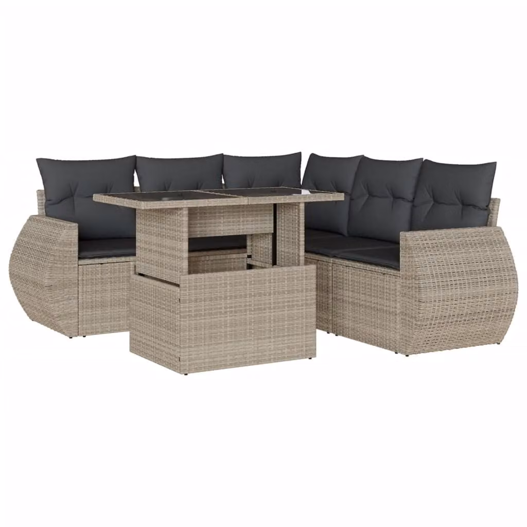 Set Divano da Giardino 6pz con Cuscini Grigio Chiaro Polyrattan
