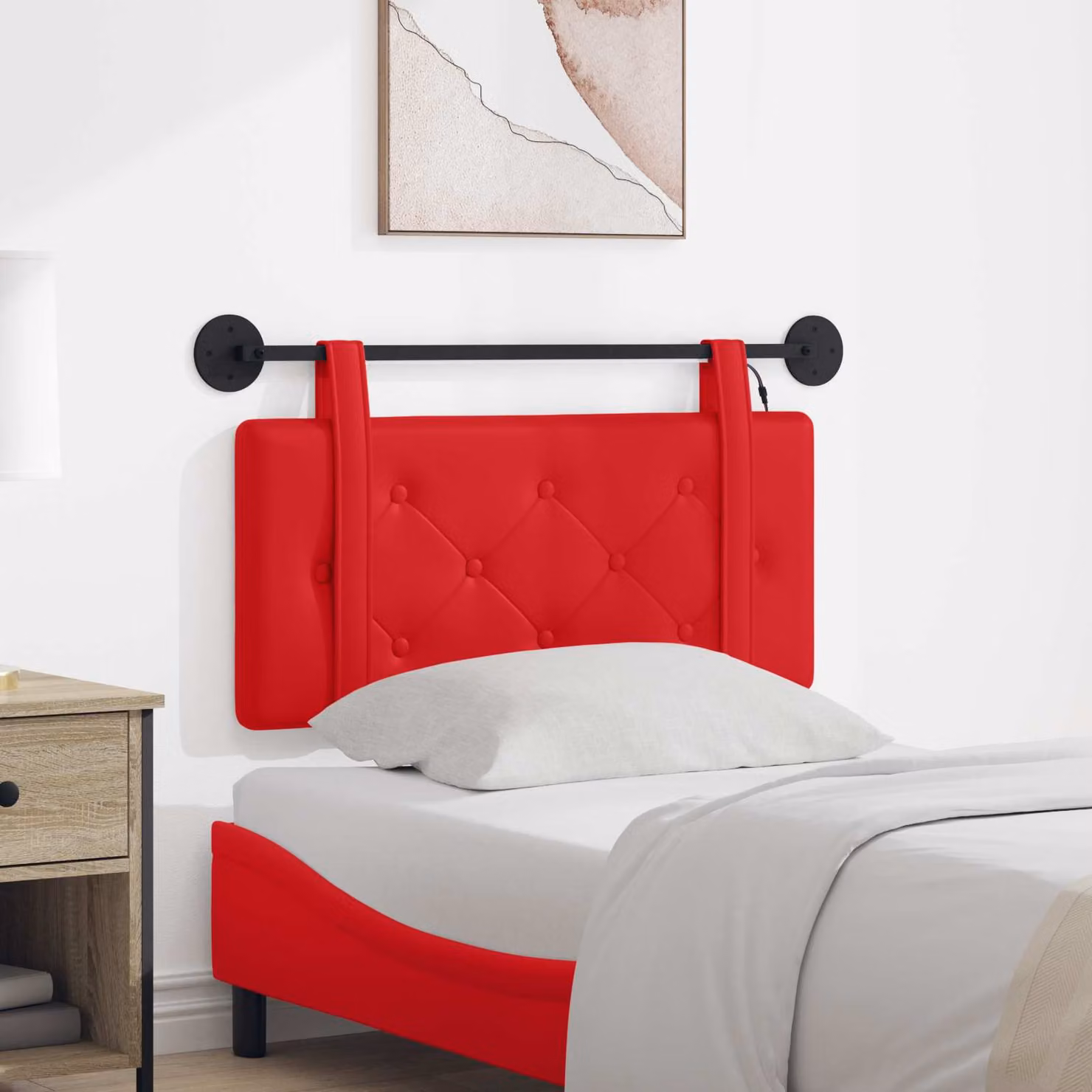 Testiera sospesa vidaXL con luce LED in similpelle rossa, L: 90 cm, H: 55 cm, P: 5 cm