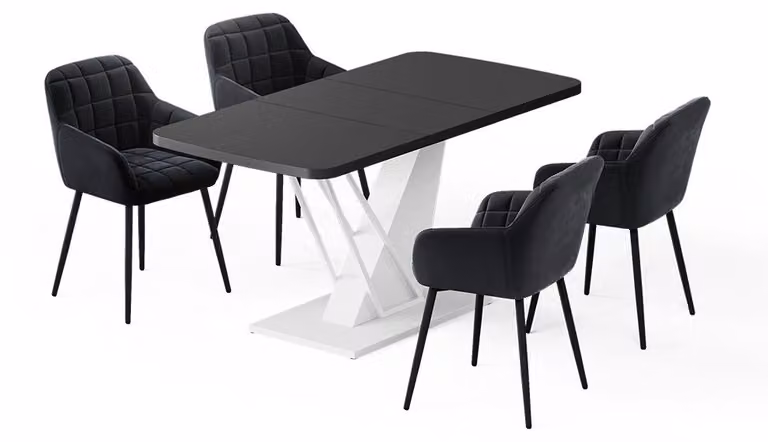 Set di tavoli da pranzo Vicco Fenaro Nero/Bianco 120 x 80 cm con 4 sedie da pranzo, Model 62767