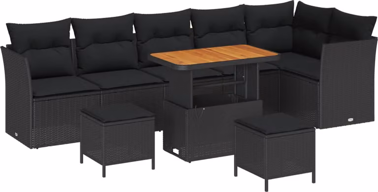 Set Divano da Giardino 9 pcs Nero polyrattan
