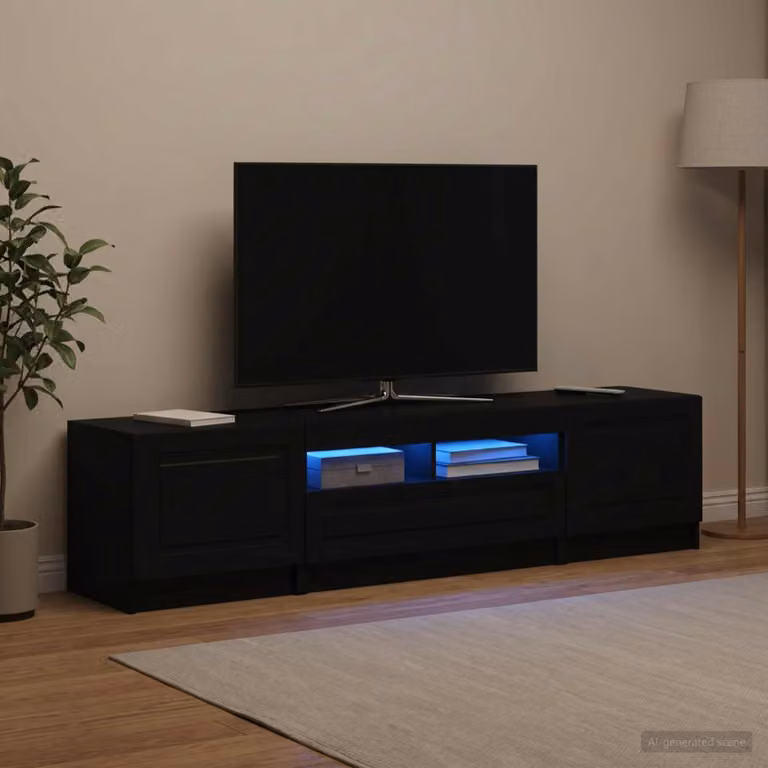 Mobile TV LED vidaXL UTRECHT moderno in legno MDF nero con illuminazione integrata L: 179 cm, P: 40 cm, H: 35 cm