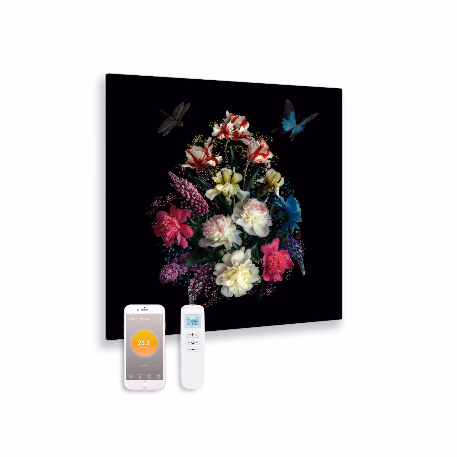 Pannello a infrarossi in vetro stampato con wifi e telecomando Bouquet 79x59 450Watt