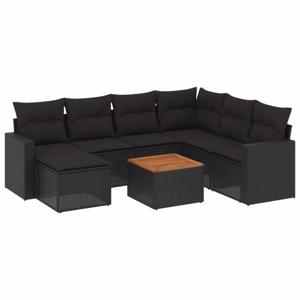 vidaXL Set Divani da Giardino a L in Polyrattan Nero con 8 Cuscini e Tavolino da Esterno – 2