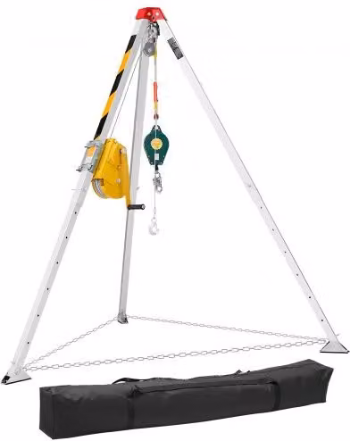 VEVOR Kit Treppiede per Spazi Confinati in Acciaio e Lega di Alluminio Argento con Verricello da 816 kg e Cavo da 19,8 m