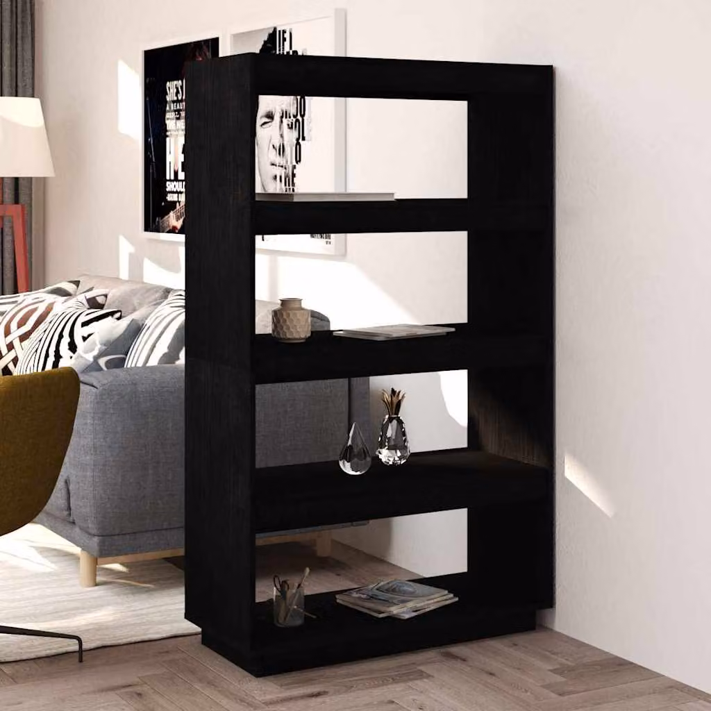 Libreria/Divisorio vidaXL in Legno Massello di Pino Nero Opaco L: 80 cm, P: 35 cm, H: 135 cm