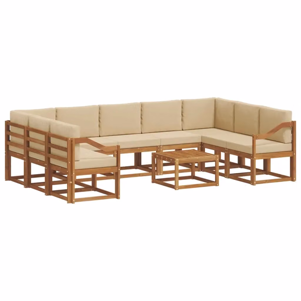 Set di divani da esterno a forma di U vidaXL in legno di acacia con cuscini beige e marrone – 2
