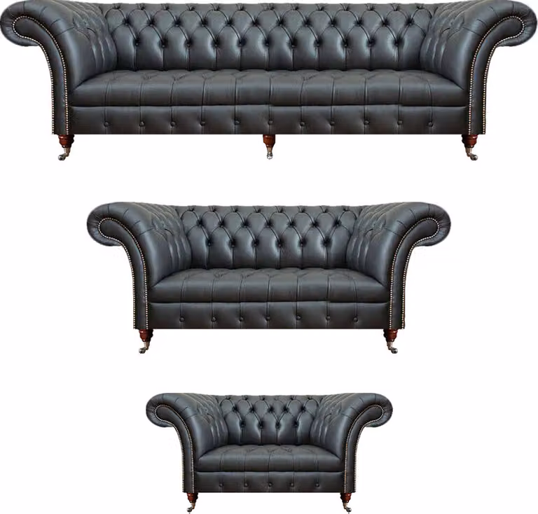 Sofagarnitur 3tlg Leder Sofas Komplett Wohnzimmer Polstermöbel Chesterfield
