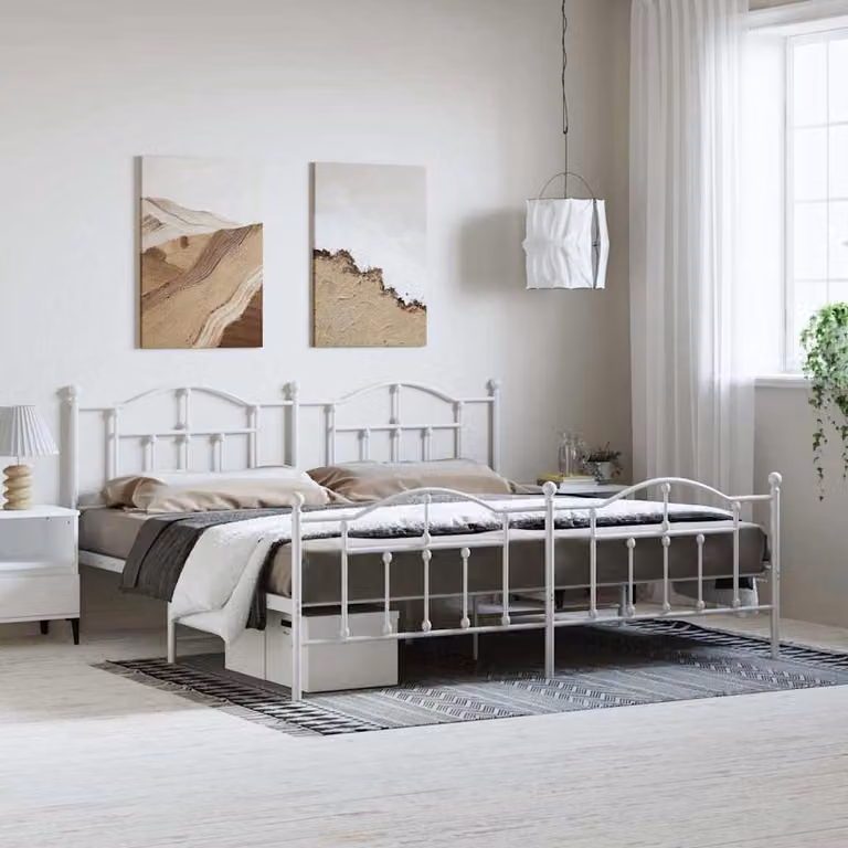 vidaXL Giroletto in metallo con testiera e pediera, Bianco, L: 198 cm x P: 97 cm x H: 207 cm