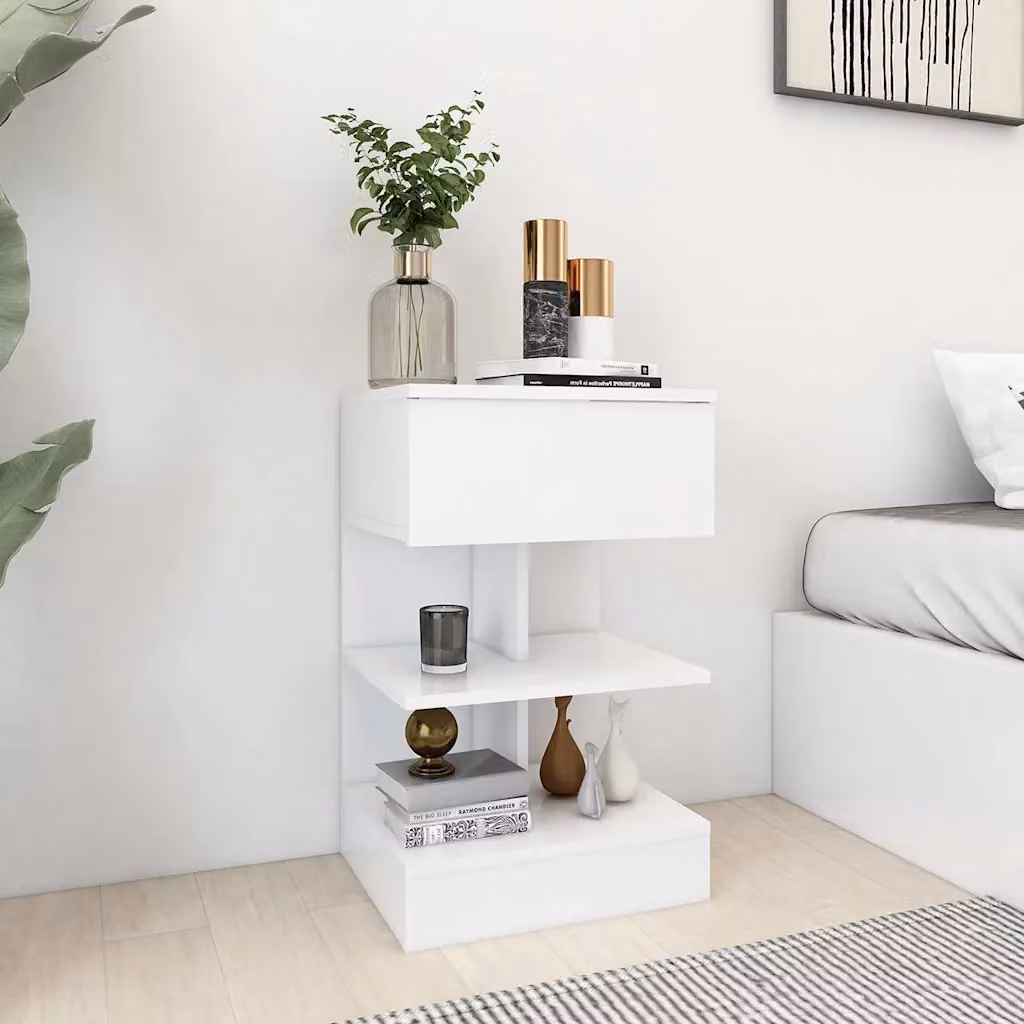 Comodino moderno vidaXL in legno bianco da appendere a parete L: 40 cm, P: 35 cm, H: 65 cm